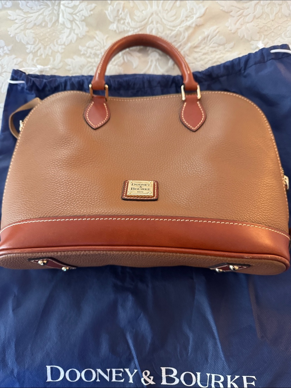 Dooney & Bourke Tan Pebble Leather Satchel with Chestnut Trim